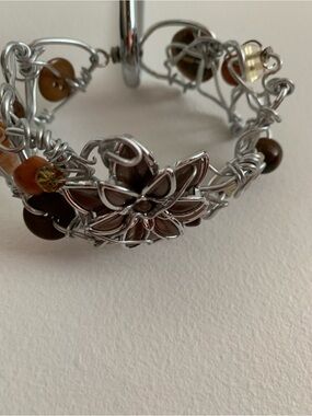 Beautiful and creative Handcrafted Silver Wire Floral Bracelet with Brown Beads